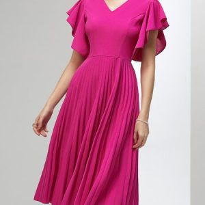 Elegant Regular Fit V Neck Plain Wedding Guest Dress, Midi Dresses, color:Purple|size:XXL, Stylewe
