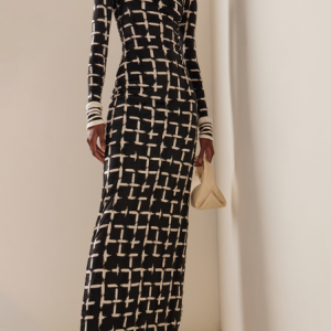 Velvet Pucker Knit Maxi Dress, Maxi Dresses, color:Black-white|size:XXL, Stylewe
