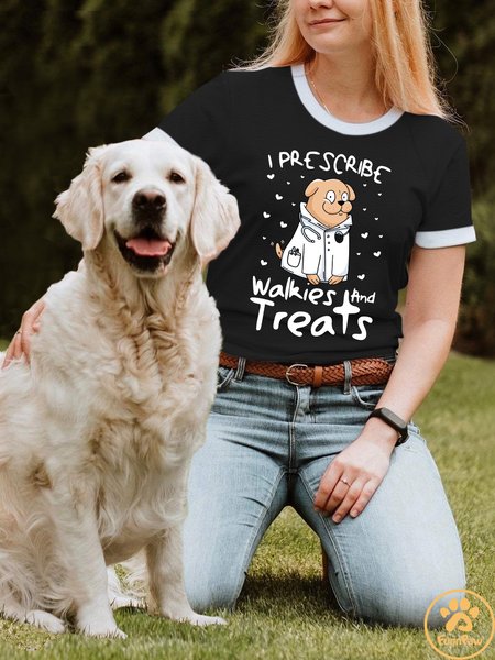Lilicloth X Funnpaw X Ana I Prescribe Walkies And Treats Women's T-Shirt, color:Black|size:L, Lilicloth.com