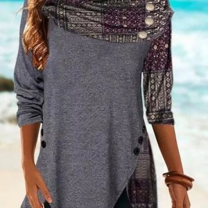 JFN Asymmetrical Cowl Neck Casual Tunic Top, Shirts & Blouses, color:Gray|size:XXL, JustFashionNow