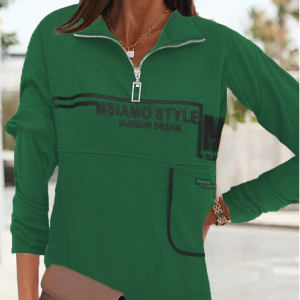 Casual Half Open Collar Text Letters Sweatshirt Zipper, Hoodies & Sweatshirts, color:Green|size:4XL, Noracora