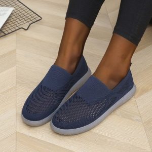 Casual Plain Slip On Flat Heel Fly Woven Shoes, Sneakers&Athletic, color:Deep Blue|size:43, Noracora