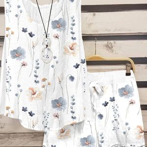 Loose Casual Scoop Neck Two-Piece Set, Suit Set, color:White|size:XXL, JustFashionNow