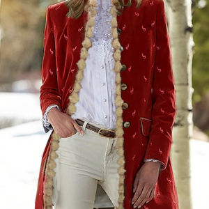 Velvet Long Sleeve Stand Collar Knit coat, Coats, color:Red|size:4XL, Noracora