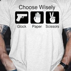 Men's Funny Choose Wisely Glock Paper Scissors Graphic Printing Casual Loose Text Letters Cotton T-Shirt, T-shirts, Lilicloth.com