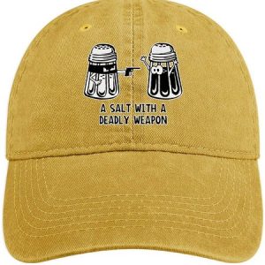 Men's /Women's A Salt With A Deadly Weapon Graphic Printing Regular Fit Adjustable Denim Hat, color:Yellow|size:One-size, Lilicloth.com