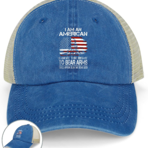 Men's I Am An American I Have The Right To Bear Arms Your Approval Is Not Required Funny Graphic Printing Independence Day Washed Mesh-back Baseball Cap, color:Blue|size:One-size, Lilicloth.com