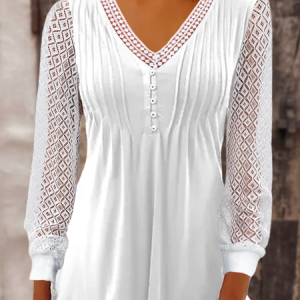 Lace Casual Shirt 2023, Blouses, color:White|size:XXL, Noracora