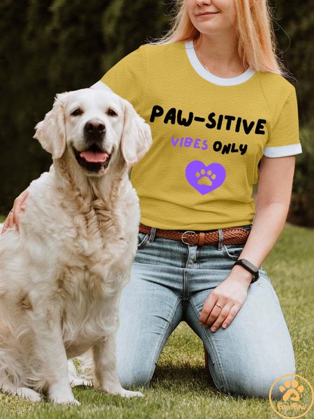 Lilicloth X Funnpaw X Kat8lyst Paw-sitive Vibes Only Women's T-Shirt, color:Yellow|size:3XL, Lilicloth.com
