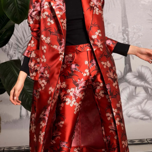Plants Urban Loose Long sleeve Lapel Collar Mid-long Blazer, Blazers, color:Red|size:XXL, Stylewe