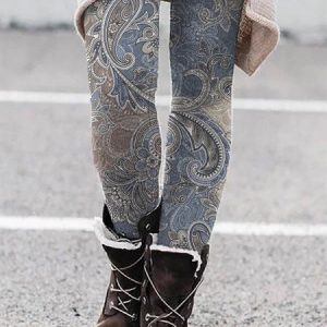 Thick Warm Elastic Band Tight Paisley Leggings, Leggings, color:Multicolor|size:XXL, JustFashionNow