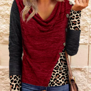 Others Casual Geometric Cotton-Blend Top, Shirts & Blouses, color:Wine Red|size:XXL, JustFashionNow