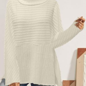 Casual Plain Loose Turtleneck Sweatshirt, Sweatshirts & Hoodies, color:Beige|size:XXL, JustFashionNow