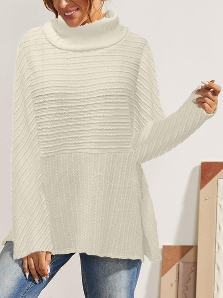 Casual Plain Loose Turtleneck Sweatshirt, Sweatshirts & Hoodies, color:Beige|size:XXL, JustFashionNow