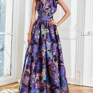 Party One Shoulder Vintage Satin Regular Dress, Maxi Dresses, color:Purple|size:XXL, Stylewe