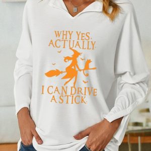 Women's Funny Graphic Yes I Can Drive A Stick V Neck Simple Sweatshirt, color:White|size:3XL, Lilicloth.com