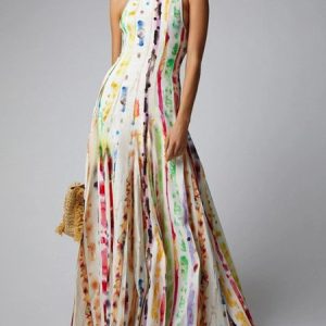 Regular Fit Vacation Random Print Spaghetti Dress, Maxi Dresses, color:As Picture|size:XS, Stylewe