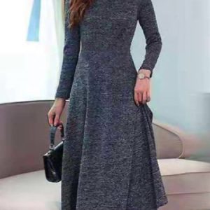 Women Plain Crew Neck Long Sleeve Comfy Casual Maxi Dress, Dresses, color:Gray|size:4XL, Noracora
