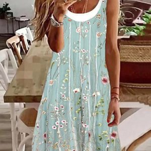 JFN Round Neck floral Casual Midi Dress, Dresses, color:Green|size:XXL, JustFashionNow