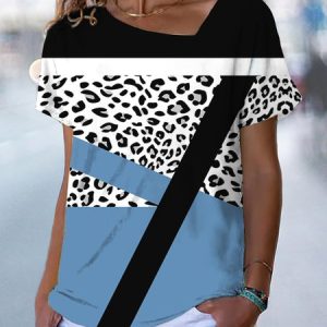 Casual Geometric Square Neck Regular Fit T-Shirt, T-Shirts, color:Blue|size:3XL, JustFashionNow