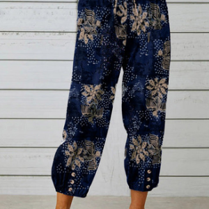 Vacation Loose Cotton And Linen Pants, Pants, color:Navyblue|size:XXL, JustFashionNow