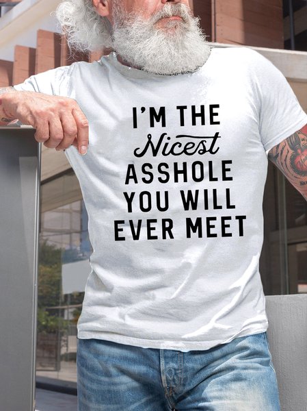Funny text print round neck short sleeve T-shirt, color:White|size:3XL, Lilicloth.com