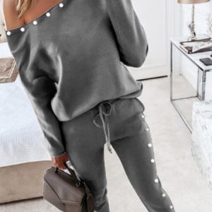 One Shoulder Casual Two Piece Set, Sets, color:Gray|size:XXL, Noracora