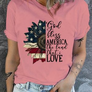 Women's Land That I love Sunflower Crew Neck Casual T-Shirt, T-shirts, Lilicloth.com