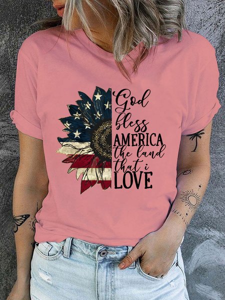 Women's Land That I love Sunflower Crew Neck Casual T-Shirt, T-shirts, Lilicloth.com