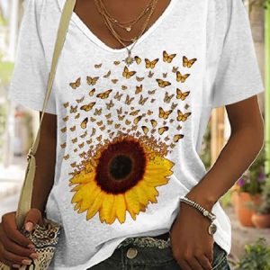 Loose Sunflower Casual T-Shirt, T-Shirts, color:White|size:XXL, JustFashionNow