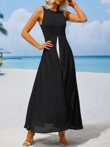 Contrast Black Round Neck Sleeveless Jumpsuit, Jumpsuits&Rompers, color:Khaki|size:XXL, JustFashionNow
