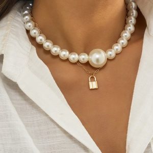 Vintage Exaggerated Pearl Beaded Necklace, Necklace, color:As Picture|size:One-size, catalog Noracora shop