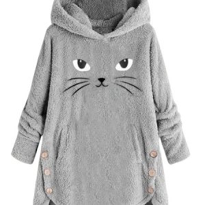 Scratching Cute Cat Embroidered Loose Warm Sweatshirt, Sweatshirts & Hoodies, color:Gray|size:XXL, JustFashionNow