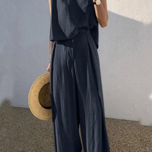 Cotton Casual Loose Two-Piece Set, Suit Set, color:Blue|size:XXL, JustFashionNow