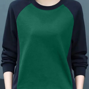 Casual Crew Neck Color Block Sweatshirt, Hoodies & Sweatshirts, color:Green|size:3XL, Noracora