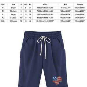 Women‘s Independence Day Knee Length Bermuda Shorts Plus Size Casual Summer Loose Fit Long Shorts Elastic Waist Shorts with Pockets, color:Navyblue|size:XXL, Lilicloth.com