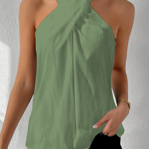 Women's Sleeveless Tank Top Camisole Summer Plain Cross Halter Daily Casual Top, JustFashionNow Tanks & Camis, color:Green|size:XXL,