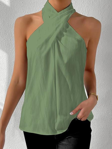 Women's Sleeveless Tank Top Camisole Summer Plain Cross Halter Daily Casual Top, JustFashionNow Tanks & Camis, color:Green|size:XXL,