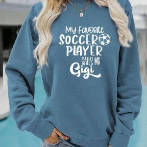 Casual Crew Neck Letter Pattern Sweatshirt, Hoodies & Sweatshirts, color:Blue|size:XXL, Noracora