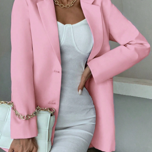 Plain Lapel Collar Loose Elegant Blazer, Blazers, color:Pink|size:XXL, JustFashionNow