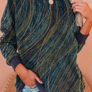 Round Neckline Printed Loose Casual Sweatshirts, Sweatshirts & Hoodies, color:Blue|size:XXL, JustFashionNow