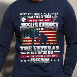 American Flag God Jesus Christ Die For Your Soul Veterans For Your Casual Crew Neck T-Shirt, color:Dark Blue|size:3XL, Lilicloth.com