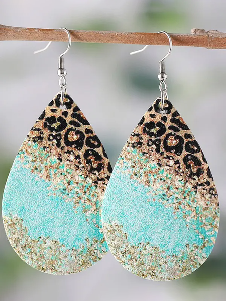 Gradient Glitter Leopard Leather Earrings Casual Holiday Music Festival Women's Jewelry, Earrings, color:As Picture|size:One-size, JustFashionNow