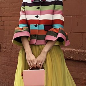 Elegant Shirt Collar Regular Fit Striped Jacket, Jackets, color:Multicolor|size:XS, Stylewe