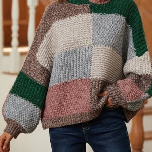 Casual Hoodie Color Block Sweater, Sweaters, color:Multicolor|size:XXL, JustFashionNow
