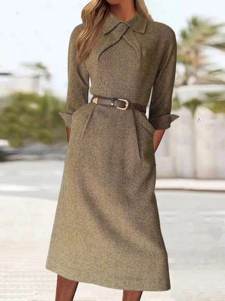 Urban Plain Loose Shirt Collar Dress, Dresses, color:Khaki|size:XXL, JustFashionNow