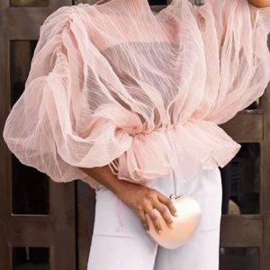 Plain Elegant See-through Mesh  Shirt, Blouses and Shirts, color:Pink|size:XXL, Stylewe