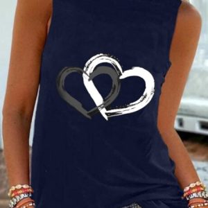 Casual Heart Sleeveless Round Neck Printed Tank Top Vests, Tanks & Camis, color:Blue|size:XXL, JustFashionNow