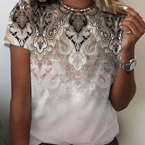Crew Neck Ethnic Ethnic Regular Fit T-Shirt, T-Shirts, color:CAMEO BROWN|size:3XL, JustFashionNow