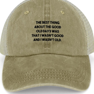 Women's funny The Best Thing About The Good Old Days Casual Letters Washed Mesh Back Baseball Cap, color:Khaki|size:One-size, Lilicloth.com